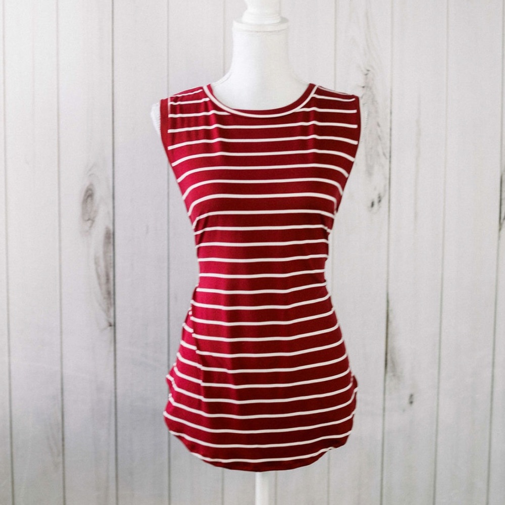 Mia- red white striped sleeveless top - Picture 2 of 8
